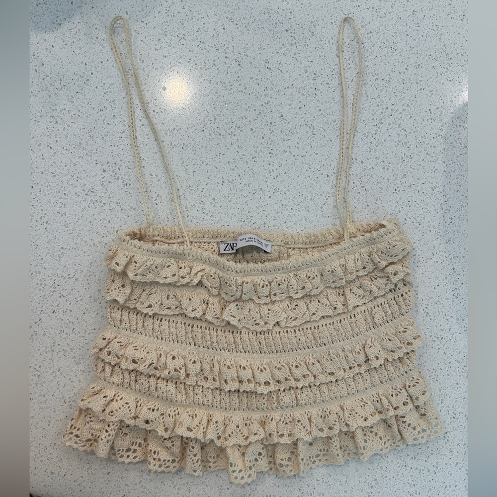 Zara Cream Lace Ruffle Camisole